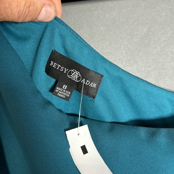 Betsy & Adam, One-Shoulder Ruched Sheath Dress, teal, size 8, NWT - Picture 3 of 8